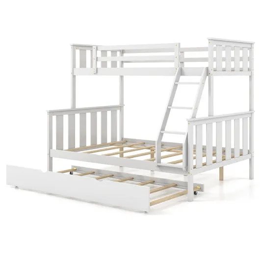 3-in-1 Twin Over Full Bunk Bed with Trundle and Ladder-White