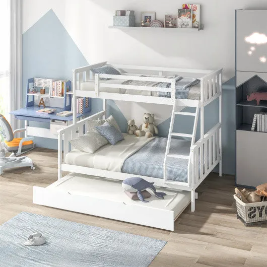 3-in-1 Twin Over Full Bunk Bed with Trundle and Ladder-White