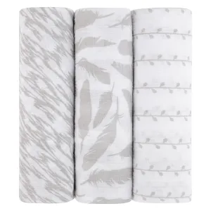 3 Pack Cotton Muslin Swaddle Blanket - Classic Grey