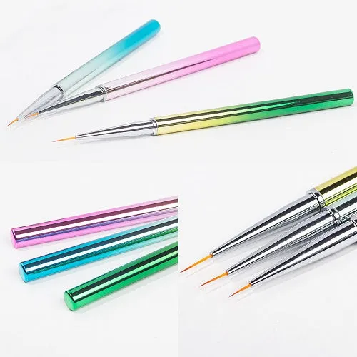 3Pcs Rainbow Chrome Nail Art Liner Brushes