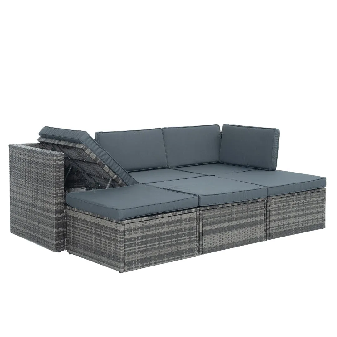 5-Piece PE Wicker Patio Furniture Set with Coffee Table, Lift-Top Table, and Lounger Sofa