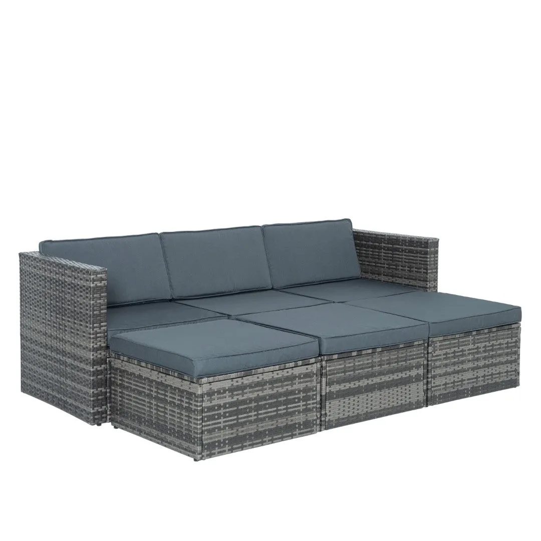 5-Piece PE Wicker Patio Furniture Set with Coffee Table, Lift-Top Table, and Lounger Sofa