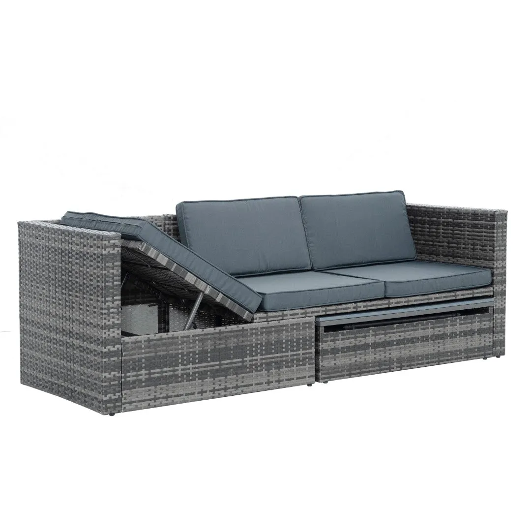 5-Piece PE Wicker Patio Furniture Set with Coffee Table, Lift-Top Table, and Lounger Sofa