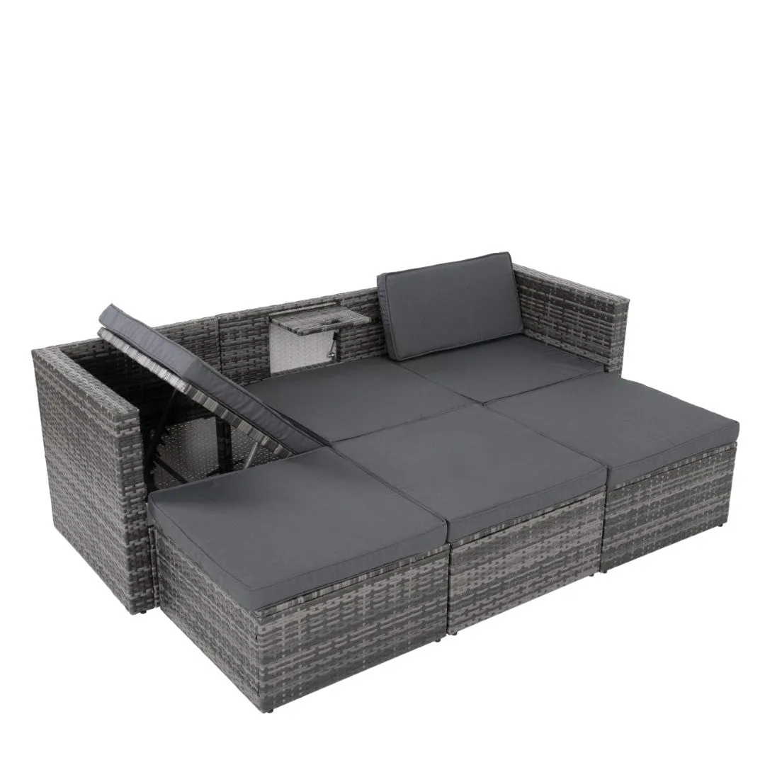 5-Piece PE Wicker Patio Furniture Set with Coffee Table, Lift-Top Table, and Lounger Sofa