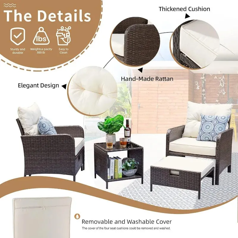 5 Pieces Outdoor Wicker Patio Furniture Set,All Weather PE Rattan Conversation Set with Cushioned Patio Lounge Chairs