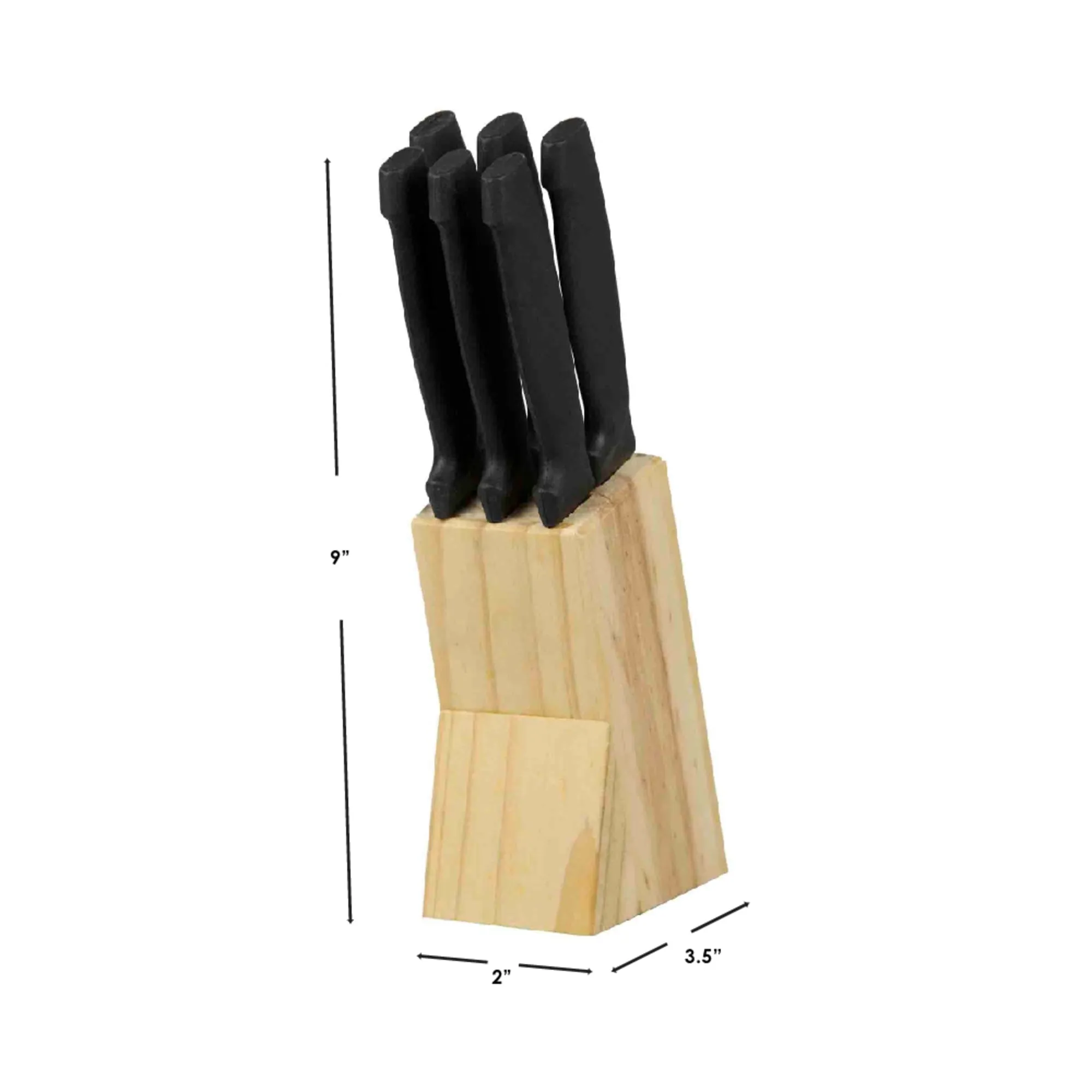 6 Piece Stainless Steel Steak Knife Set with All Natural Wood Display Block