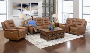 Abbott Camel 3 Piece Leather Power Reclining Living Room