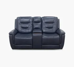 Abbott Navy Leather Power Console Loveseat with Power Headrest