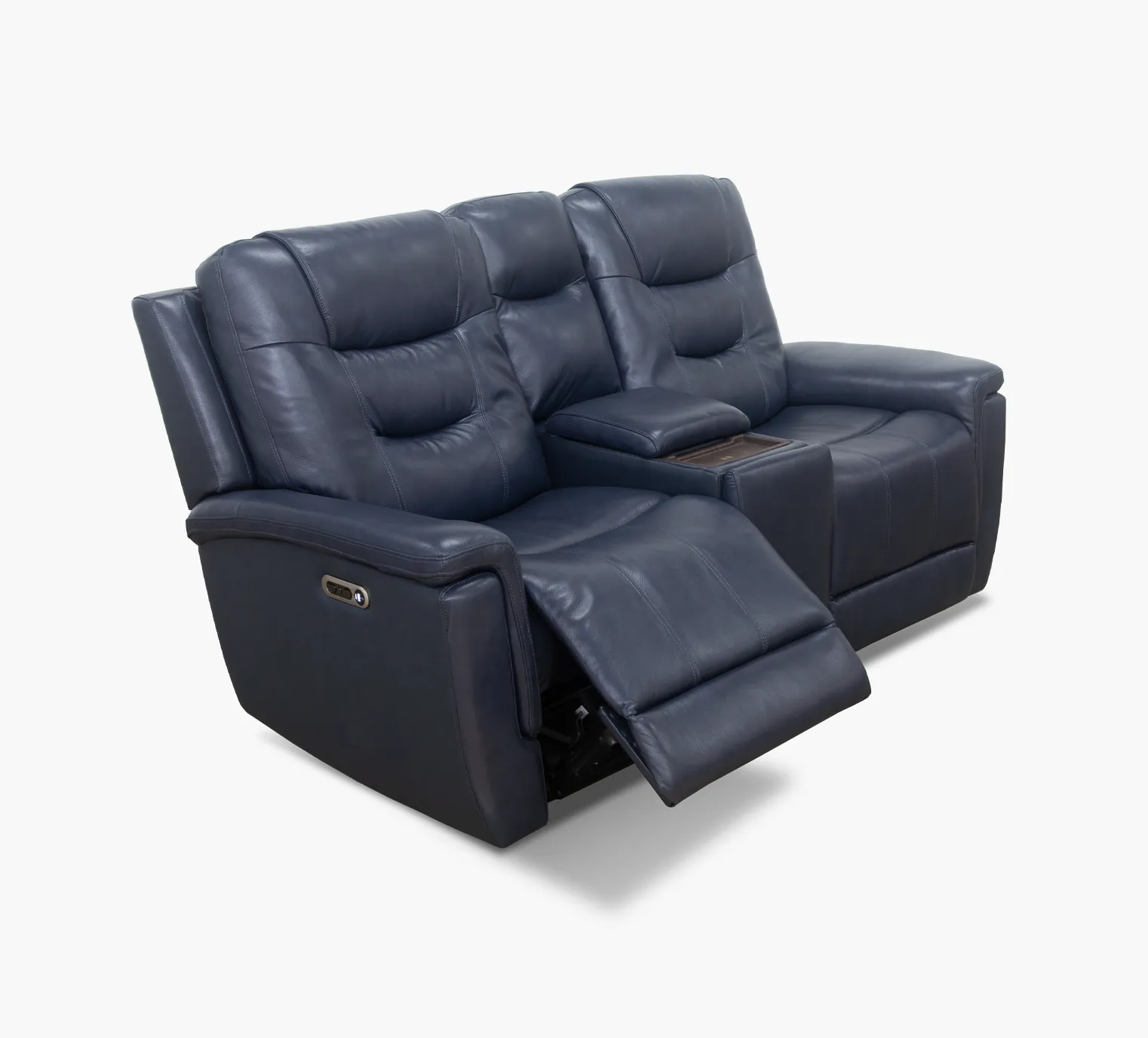 Abbott Navy Leather Power Console Loveseat with Power Headrest