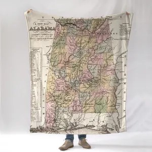 Alabama Vintage State Map Blanket