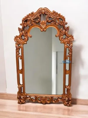 A.M INTERNATIONAL Wooden Carved Wall Mirror Frame Solid Wood, Antique Gold Finish | with Out Mirror | Size 6 * 3 ft (Antique Gold, 6 * 3 ft) (Rose Gold, 6 * 3 FT)