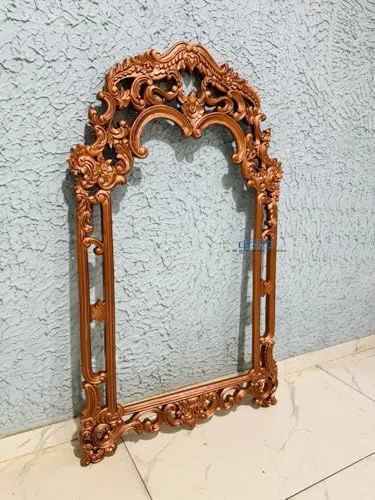 A.M INTERNATIONAL Wooden Carved Wall Mirror Frame Solid Wood, Antique Gold Finish | with Out Mirror | Size 6 * 3 ft (Antique Gold, 6 * 3 ft) (Rose Gold, 6 * 3 FT)