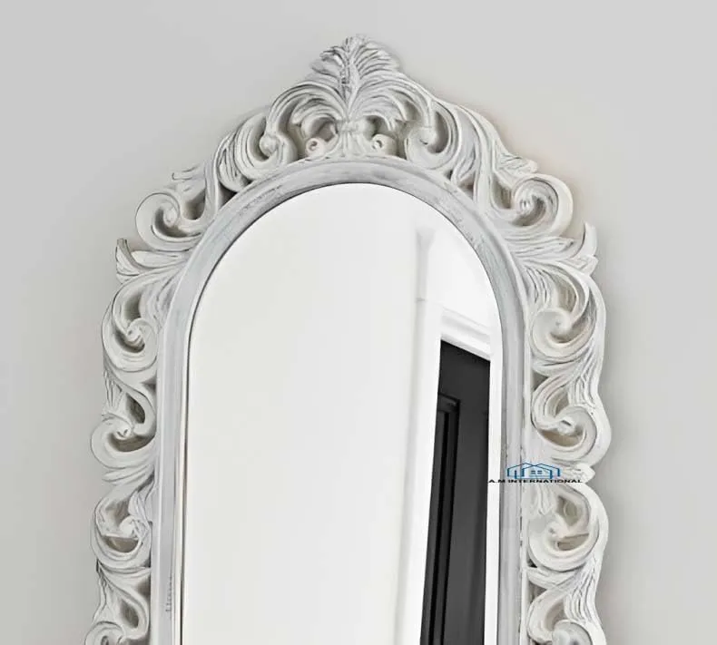 A.M INTERNATIONAL Wooden Carved Wall Mirror Frame Solid Wood, White Distress Finish | with Out Mirror | Size 6 * 2.5 ft (White) (6 * 2.5 ft)