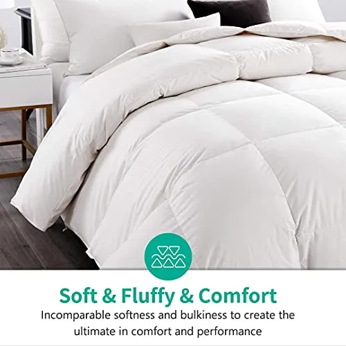 APSMILE Lightweight Feathers Down Comforter California King, Cooling Feathers Down Duvet for Warm Weather -100% Organic Cotton, 750 Fill Power Down Quilt Thin Summer Duvet (Ivory White, 104x96)