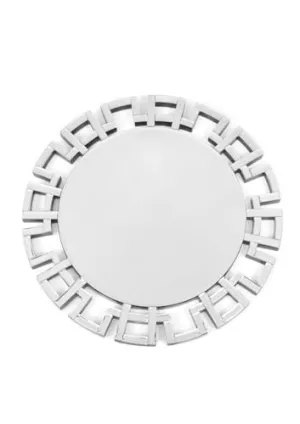 AR MOLUDERS Silver Sun Squar Chrome Decorative Greek Key Mirror for Wall Hanging for Living are and Bed Room