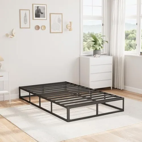 Askeld Twin Bed Frame, 9 Inch High Metal Box Spring with More Steel Slats Support, Sturdy Platform Bedframe Low to Floor, 2000 Lbs Weight Capacity Heavy Duty Mattress Base, Easy Assembly, Black