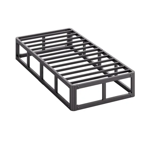 Askeld Twin Bed Frame, 9 Inch High Metal Box Spring with More Steel Slats Support, Sturdy Platform Bedframe Low to Floor, 2000 Lbs Weight Capacity Heavy Duty Mattress Base, Easy Assembly, Black