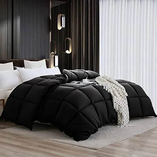 Black Down Alternative Comforter Twin Size All Season Duvet Insert, with Ultra Soft Double Brushed Microfiber Quilt Cover, Box Stitched with Corner Tabs,68x90 inches