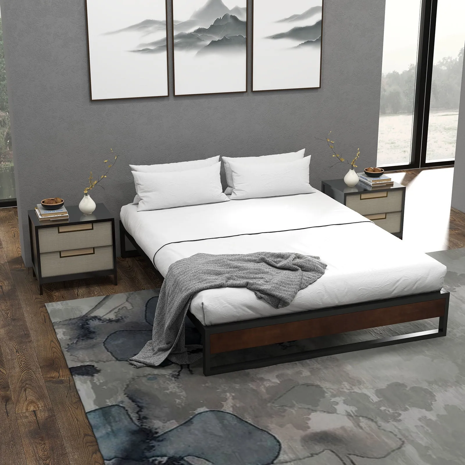 Blake Metal And Wood Bed Base - King