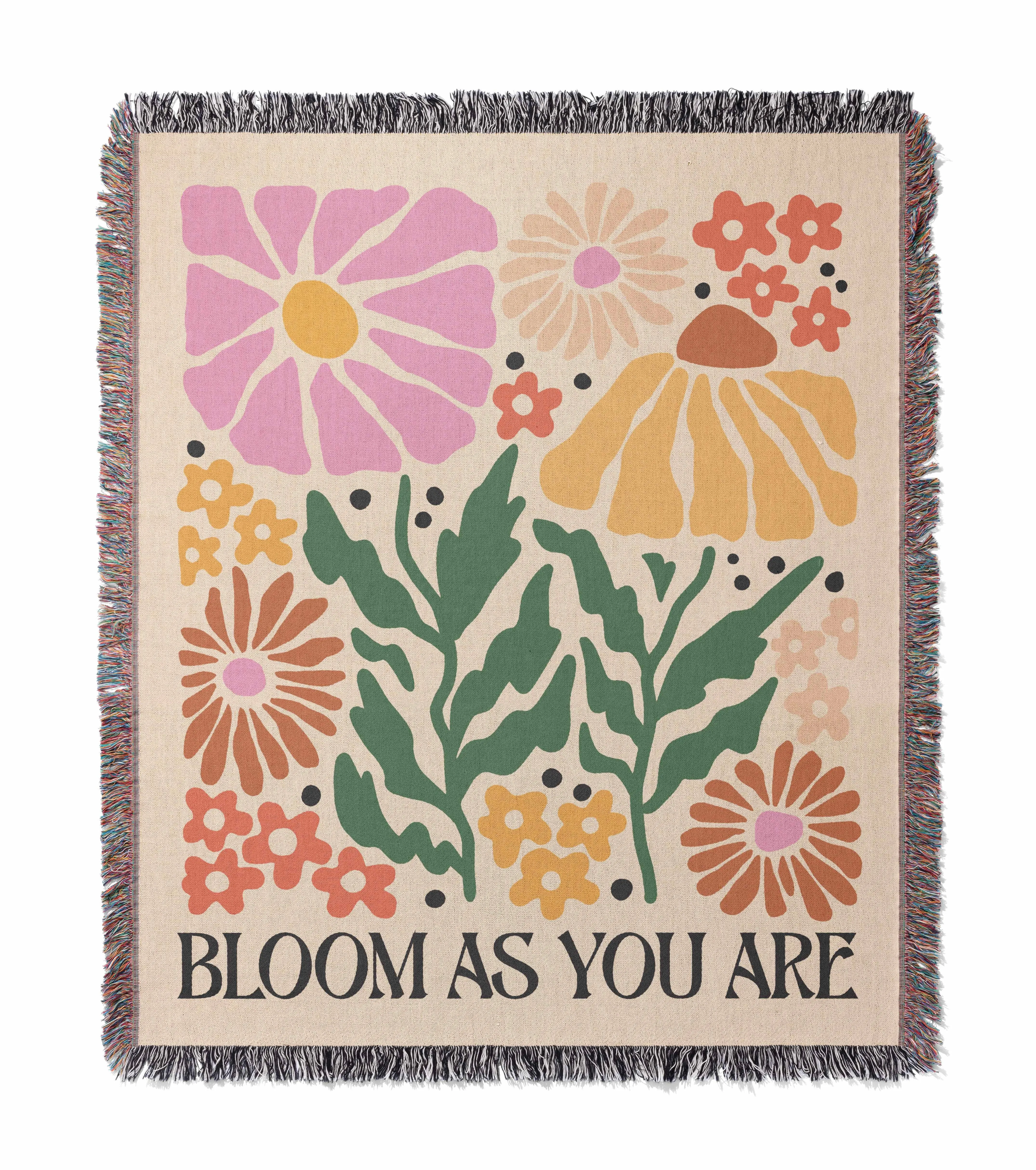 Bloom As You Are Trendy Floral  50" x 60" Gift Woven Jacquard Blanket