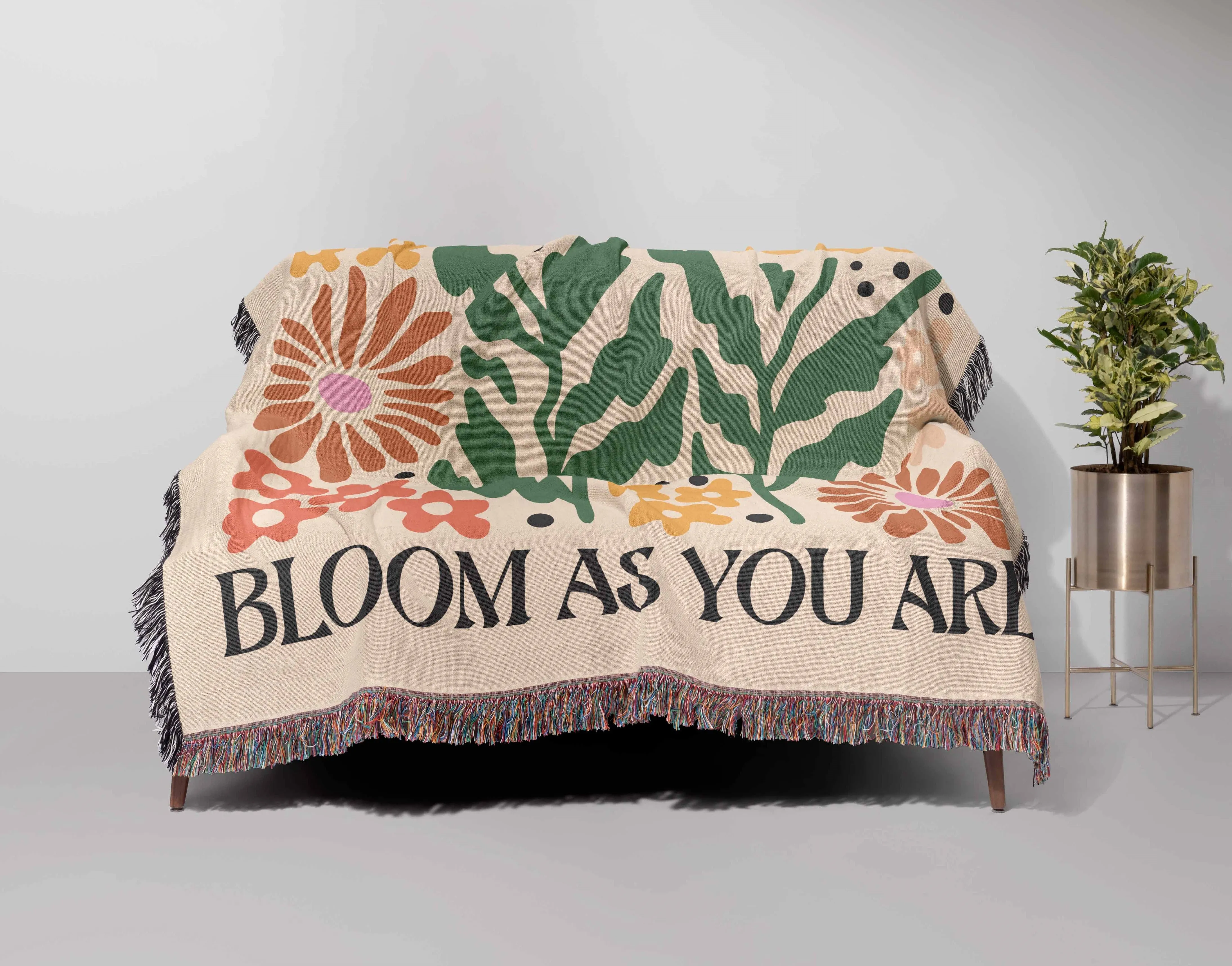 Bloom As You Are Trendy Floral  50" x 60" Gift Woven Jacquard Blanket