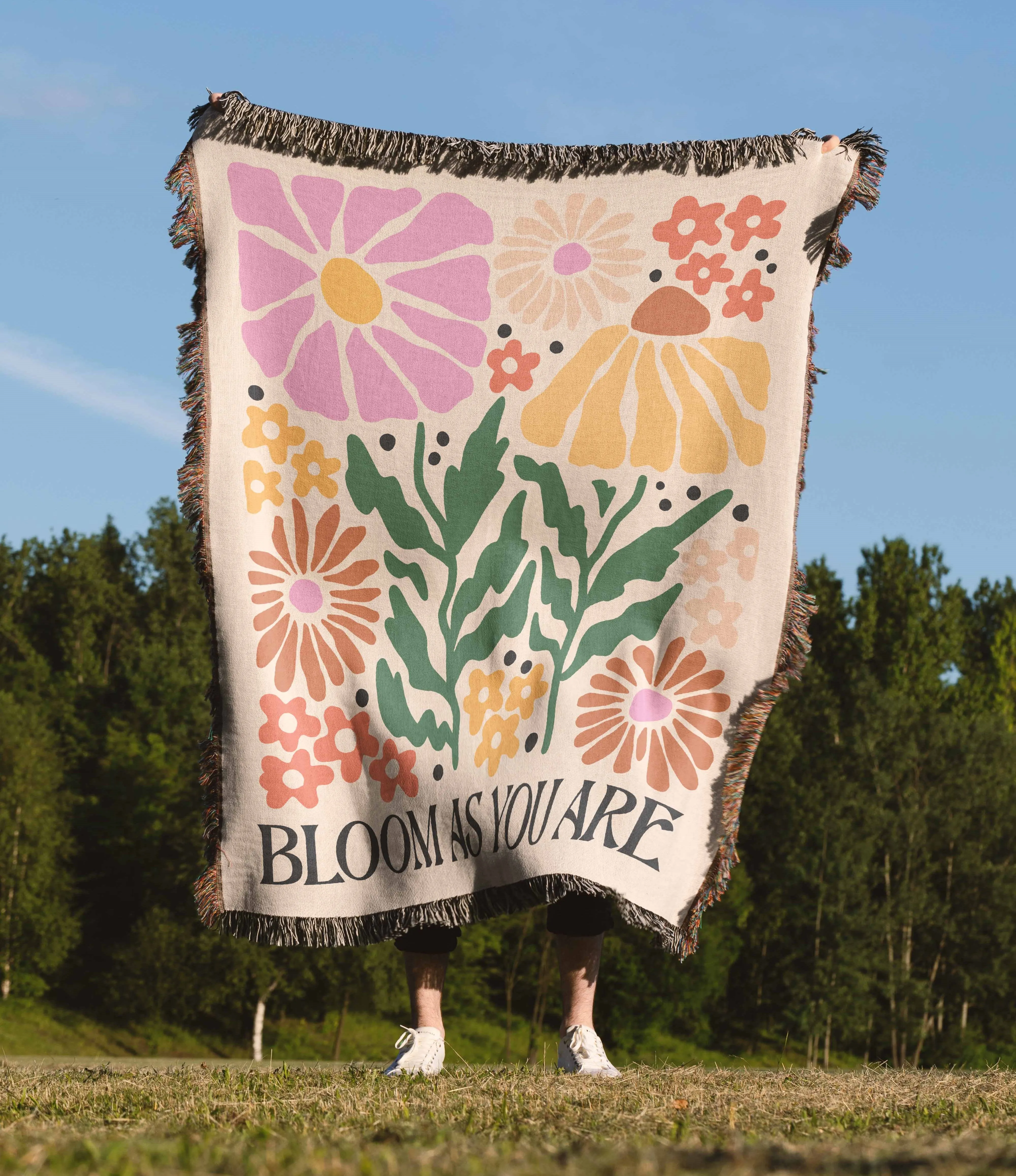 Bloom As You Are Trendy Floral  50" x 60" Gift Woven Jacquard Blanket