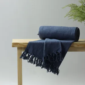 Blue Cotton Solid Blanket Throws For Living Room | Bed | Couch