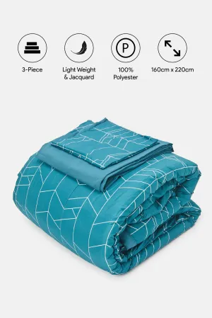 Blue Geometric Printed Comforter 3 Piece Set (Single Size)