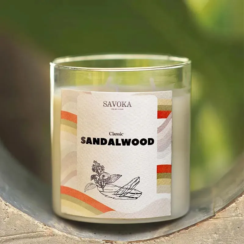 Classic Sandalwood Scented Soy Candle | Single | 10.2 x 10.2 cm / 4 x 4 inches