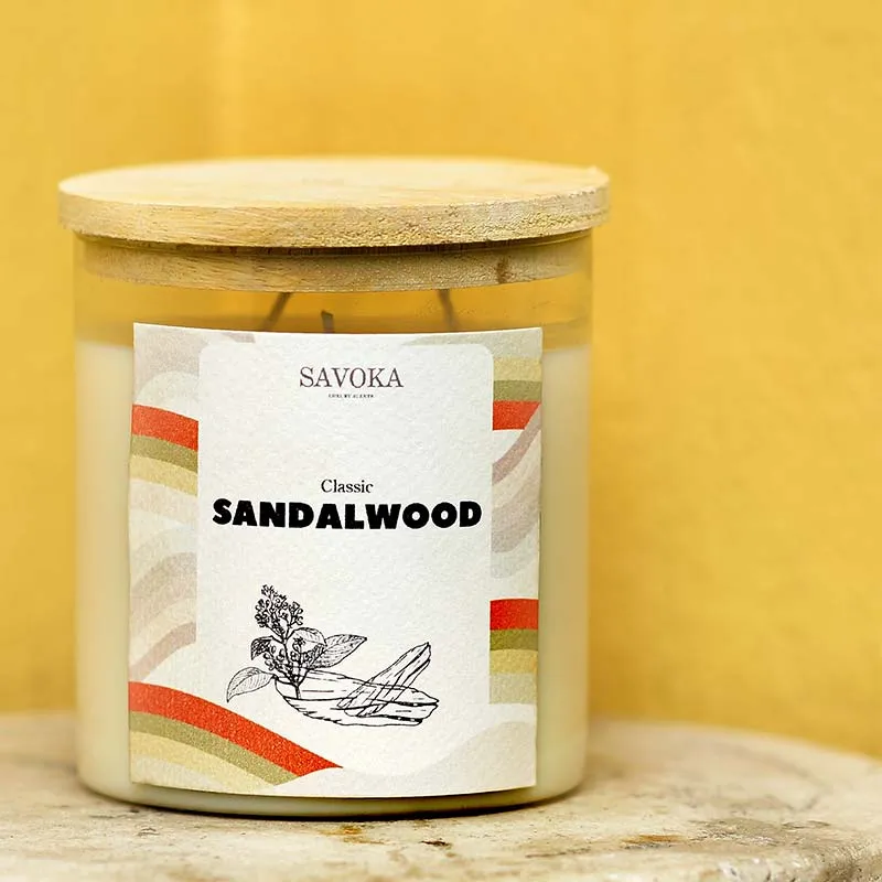 Classic Sandalwood Scented Soy Candle | Single | 10.2 x 10.2 cm / 4 x 4 inches