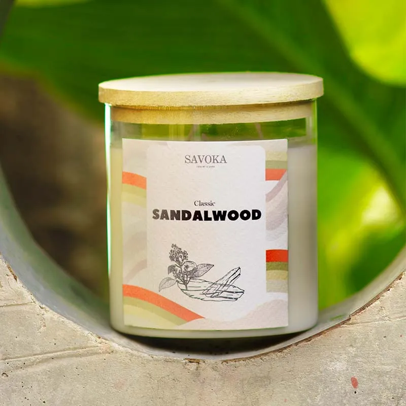 Classic Sandalwood Scented Soy Candle | Single | 10.2 x 10.2 cm / 4 x 4 inches