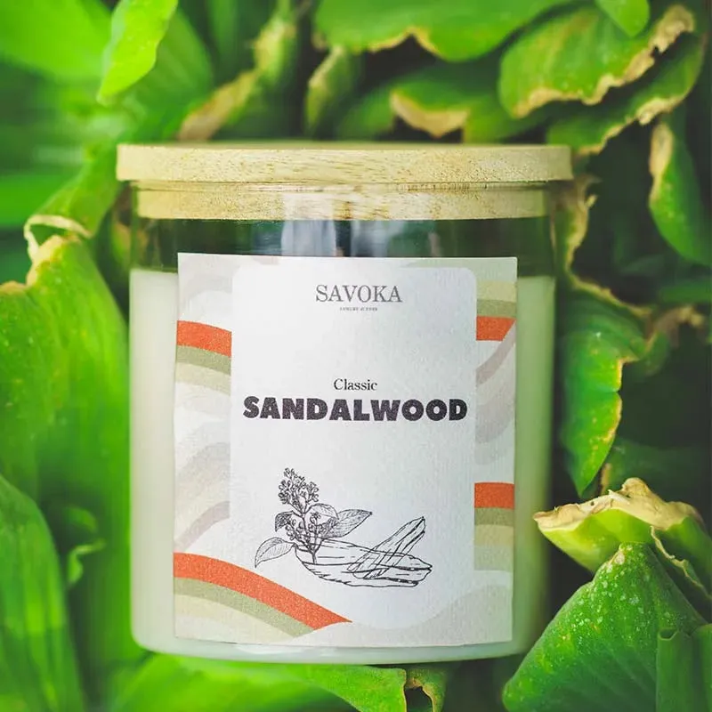 Classic Sandalwood Scented Soy Candle | Single | 10.2 x 10.2 cm / 4 x 4 inches