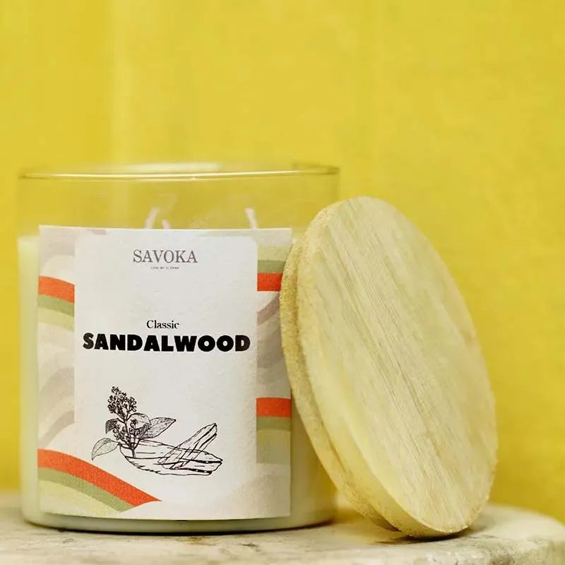 Classic Sandalwood Scented Soy Candle | Single | 10.2 x 10.2 cm / 4 x 4 inches