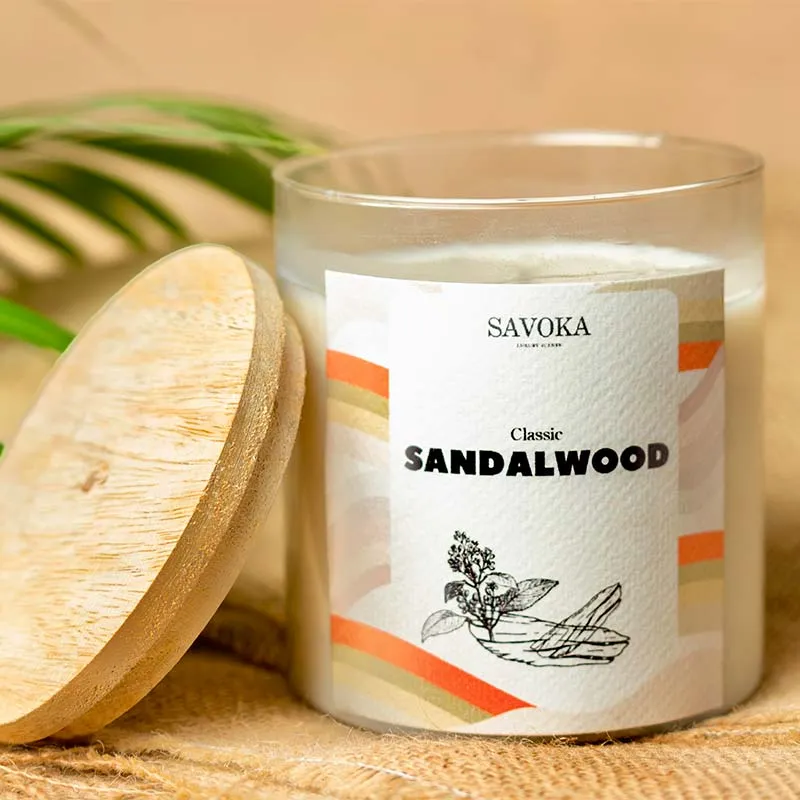 Classic Sandalwood Scented Soy Candle | Single | 10.2 x 10.2 cm / 4 x 4 inches