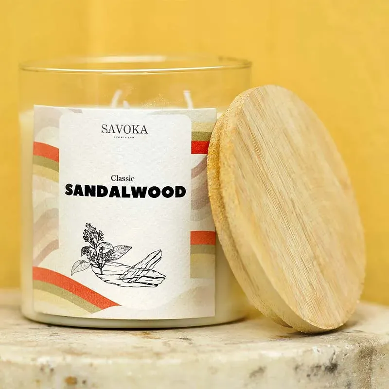 Classic Sandalwood Scented Soy Candle | Single | 10.2 x 10.2 cm / 4 x 4 inches