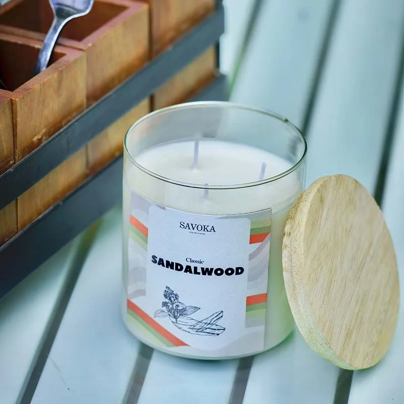 Classic Sandalwood Scented Soy Candle | Single | 10.2 x 10.2 cm / 4 x 4 inches