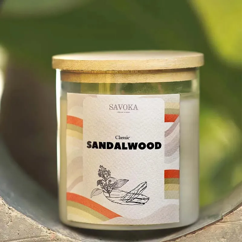 Classic Sandalwood Scented Soy Candle | Single | 10.2 x 10.2 cm / 4 x 4 inches