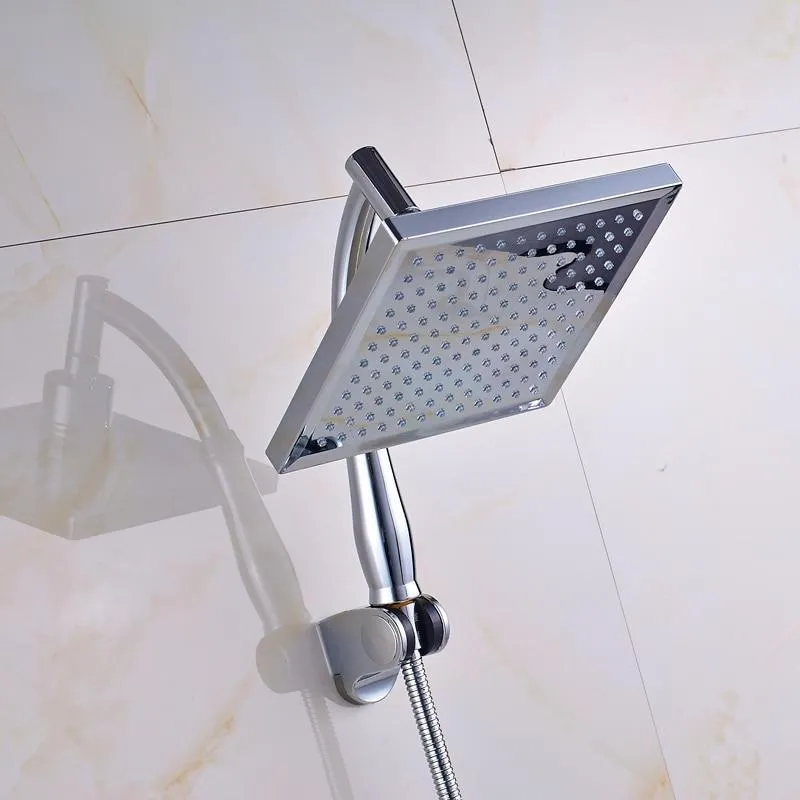 Color Changing Square Shaped Rainfall Shower Head and Handheld Shower With Hose