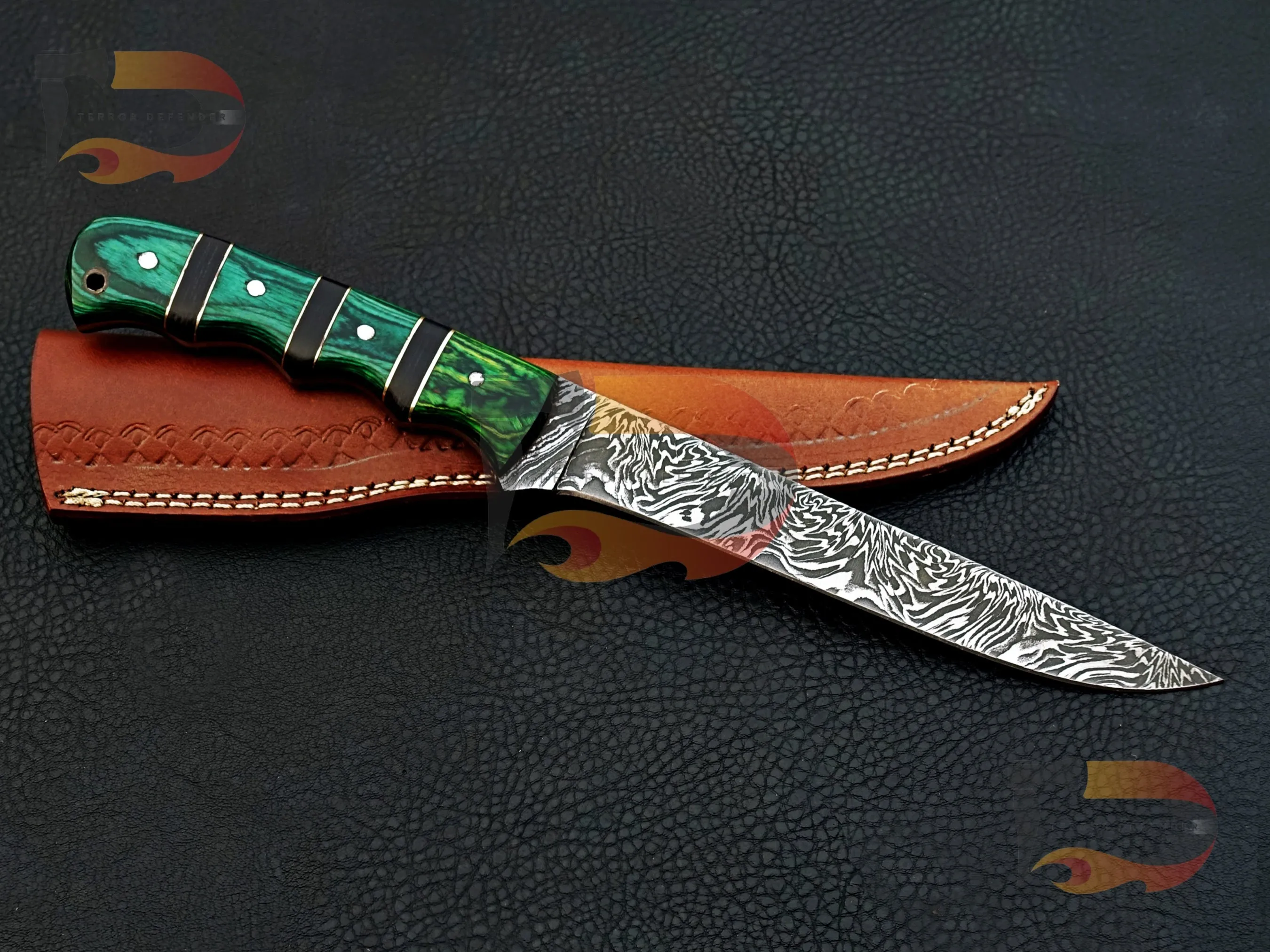 Custom Handmade  Damascus steel Fillet Knife , Kitchen Knife , Professional Cutting Knife , Fillet Knife With Leather Sheath