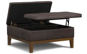 Dover Lift Top Coffee Table Storage Ottoman in Distressed Vegan Leather