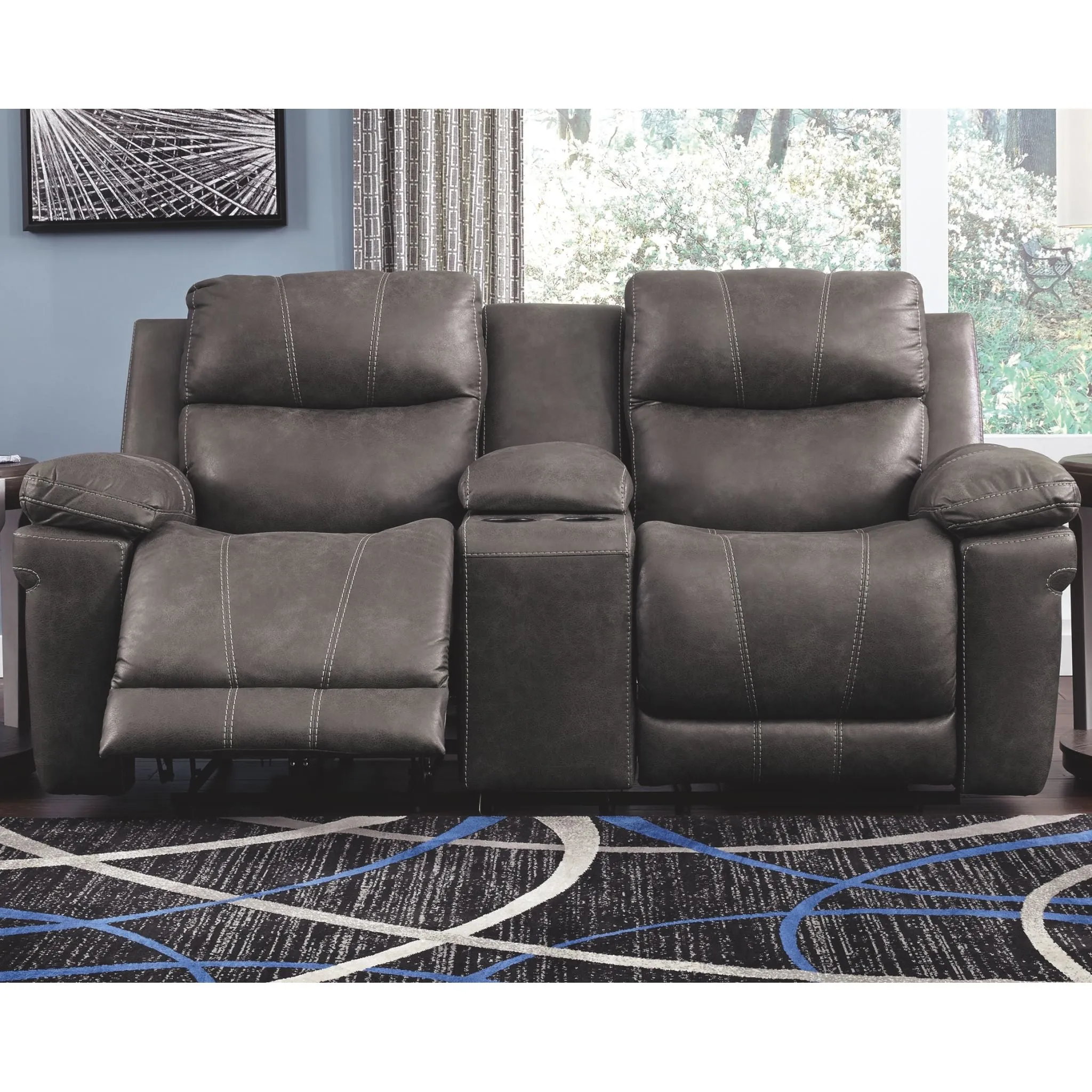 Erlangen Power Reclining Loveseat With Power Headrest - Midnight