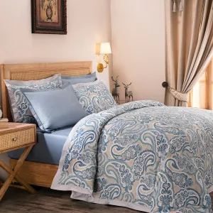 Exotic Heritage Modern Paisely Printed 100% Cotton Super Soft Blue Duvet Cover with Pillow Case