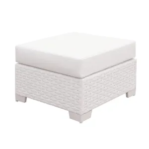 Faux Polyester And Aluminum Square Ottoman With Padded Seat Cushion, White By Benzara