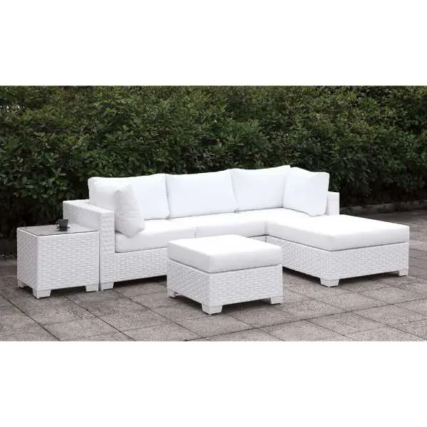 Faux Polyester And Aluminum Square Ottoman With Padded Seat Cushion, White By Benzara