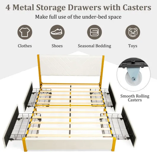 Full Size/Queen Size Upholstered Bed Frame with Adjustable Headboard and 4 Drawers-Full Size