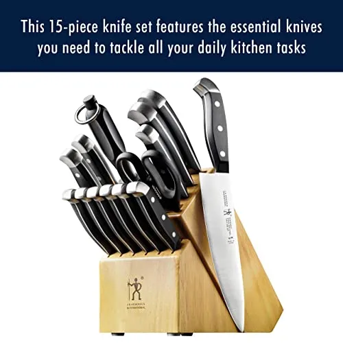 HENCKELS Premium Quality 15-Piece Knife Set with Block, Razor-Sharp, German Engineered Knife Informed by over 100 Years of Masterful Knife Making, Lightweight and Strong, Dishwasher Safe