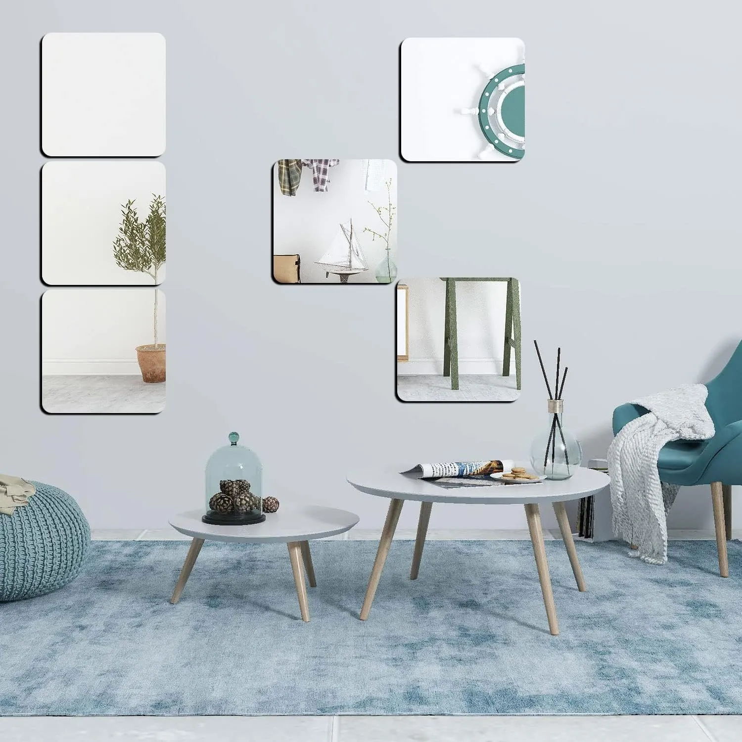 Kuber Industries Self Adhesive Mirror Stickers For Wall|Square Wall Mirror Stickers|Flexible Mirror For Wall Décor, Living Room|Premium Acrylic Material "10" CM|Pack of 6 (Silver)