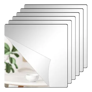 Kuber Industries Self Adhesive Mirror Stickers For Wall|Square Wall Mirror Stickers|Flexible Mirror For Wall Décor, Living Room|Premium Acrylic Material "10" CM|Pack of 6 (Silver)