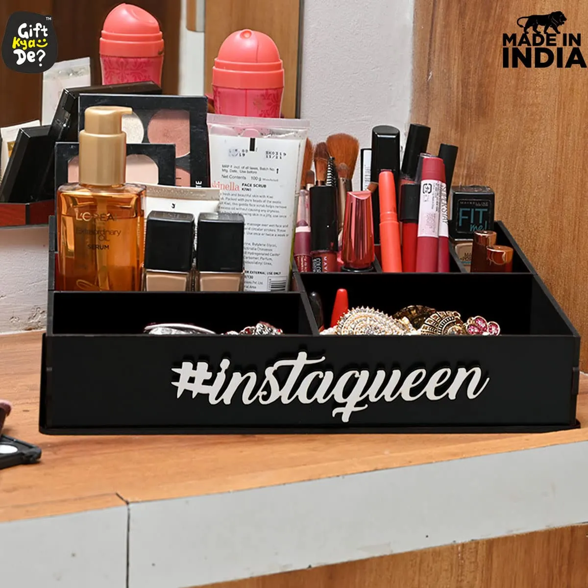 Makeup Organizer For Dressing Table | 9 Compartments | Storage boxes For Lipstick, Nail Polish (12 x 9 inch)