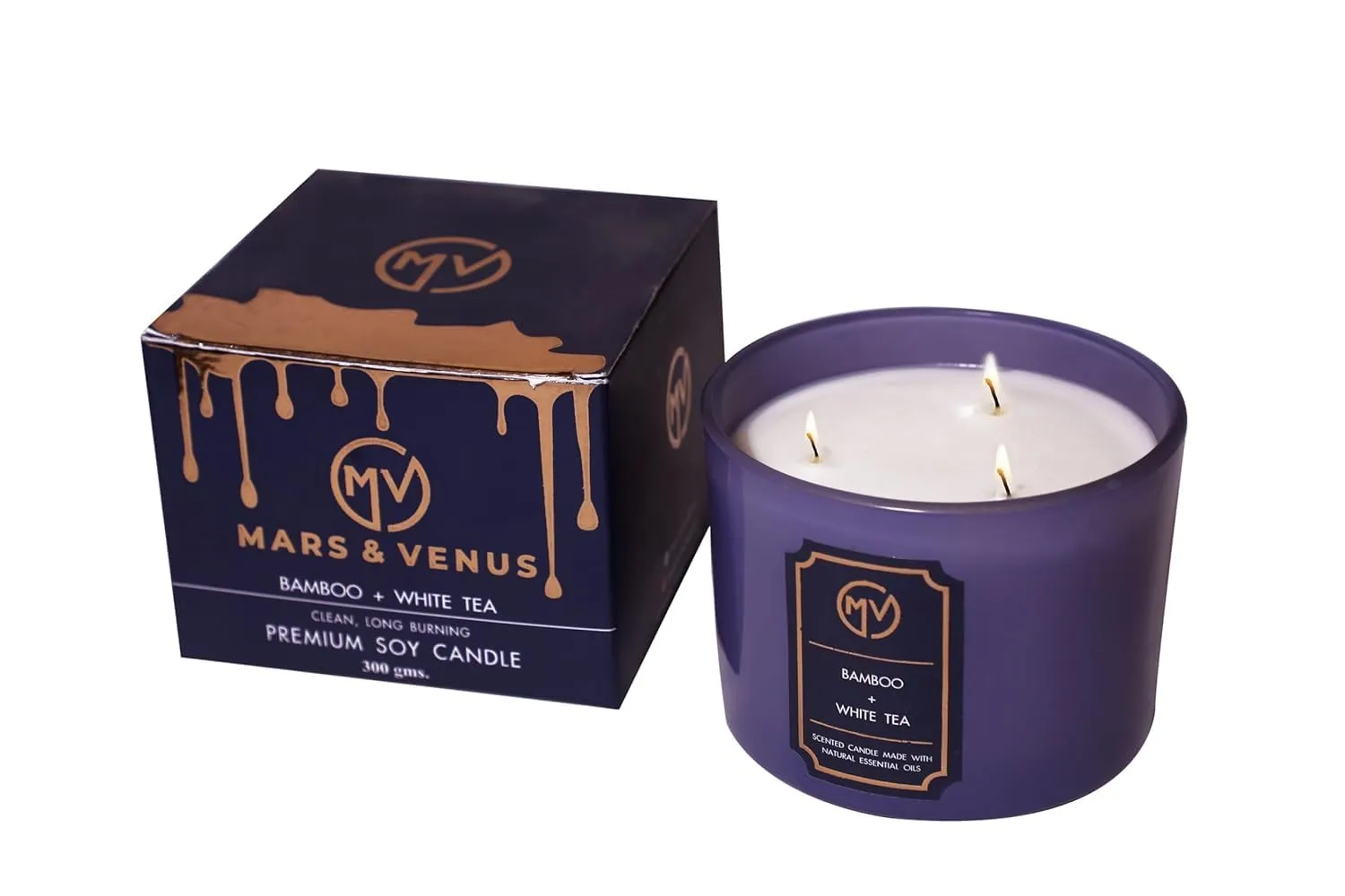 Mars & Venus Scented Candles | Long - Lasting | Sustainable | Fragrance Candlesfor Home Decor Gift Set | Scented Candles | 300 GMS | Natural Essential Oils| (Premium Soy Wax) (Bamboo   White Tea)